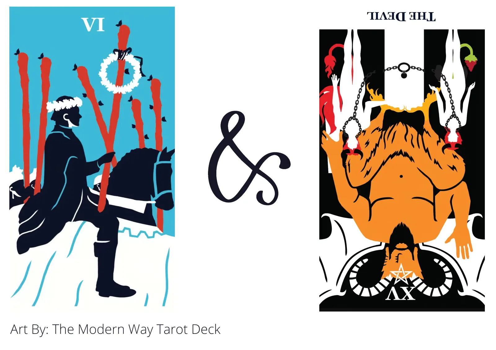 six of wands and the devil reversed tarot cards together