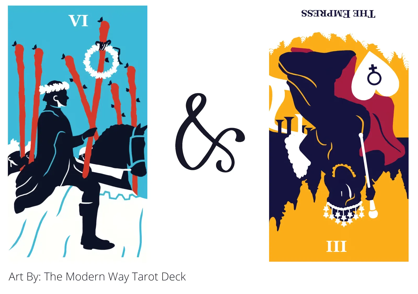 six of wands and the empress reversed tarot cards together