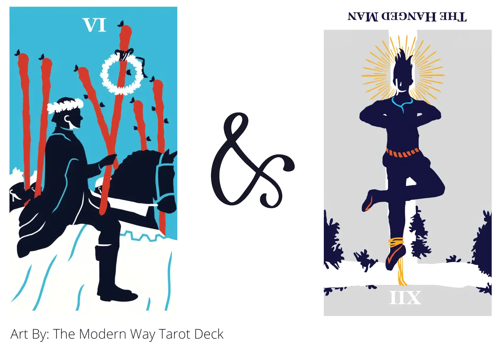six of wands and the hanged man reversed tarot cards together