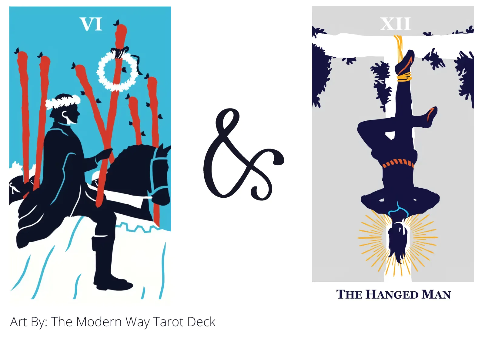 six of wands and the hanged man tarot cards together