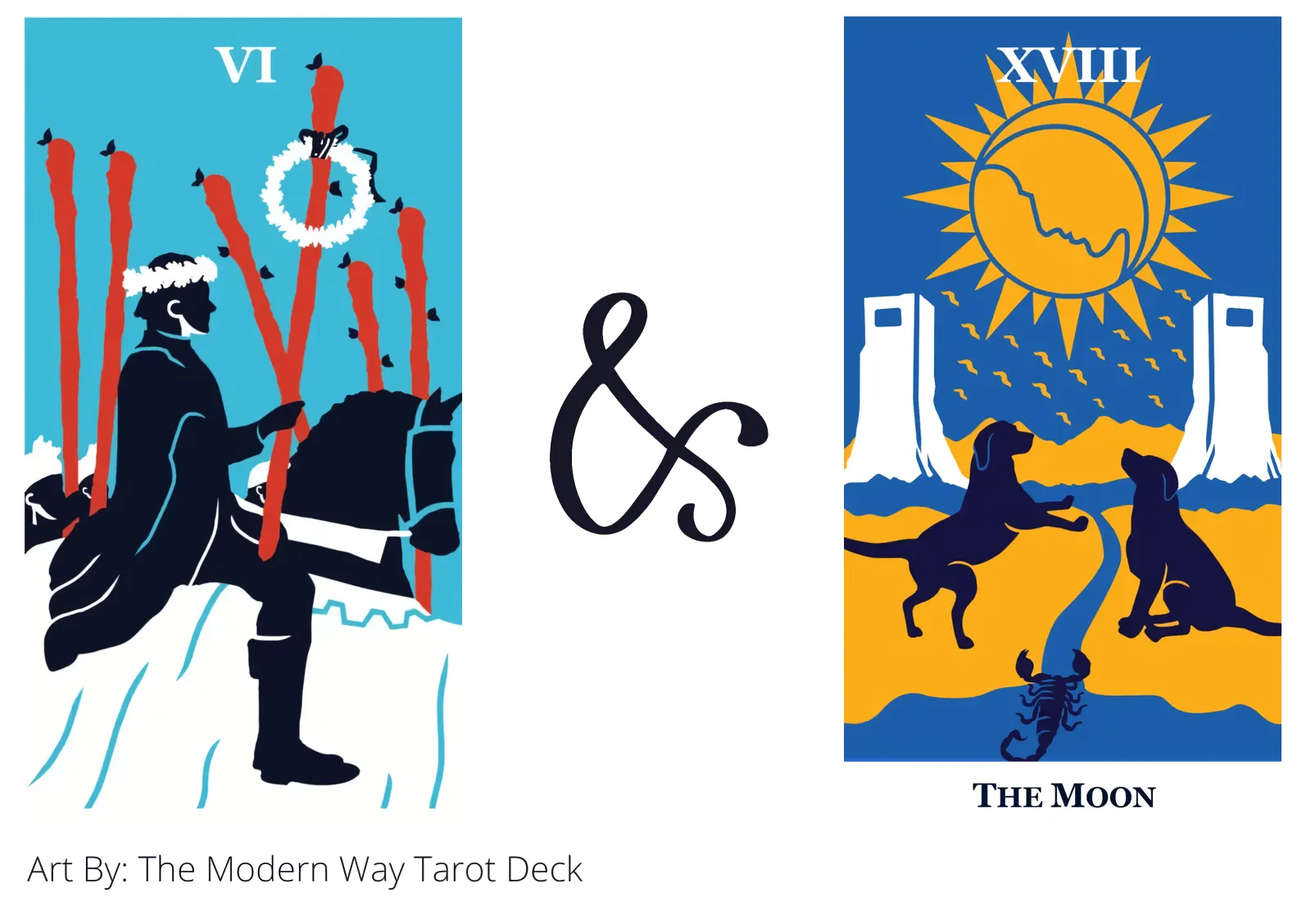 six of wands and the moon tarot cards together