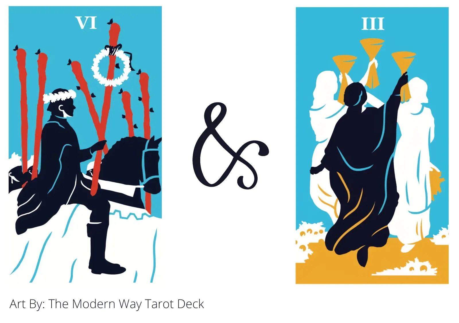 six of wands and three of cups tarot cards together