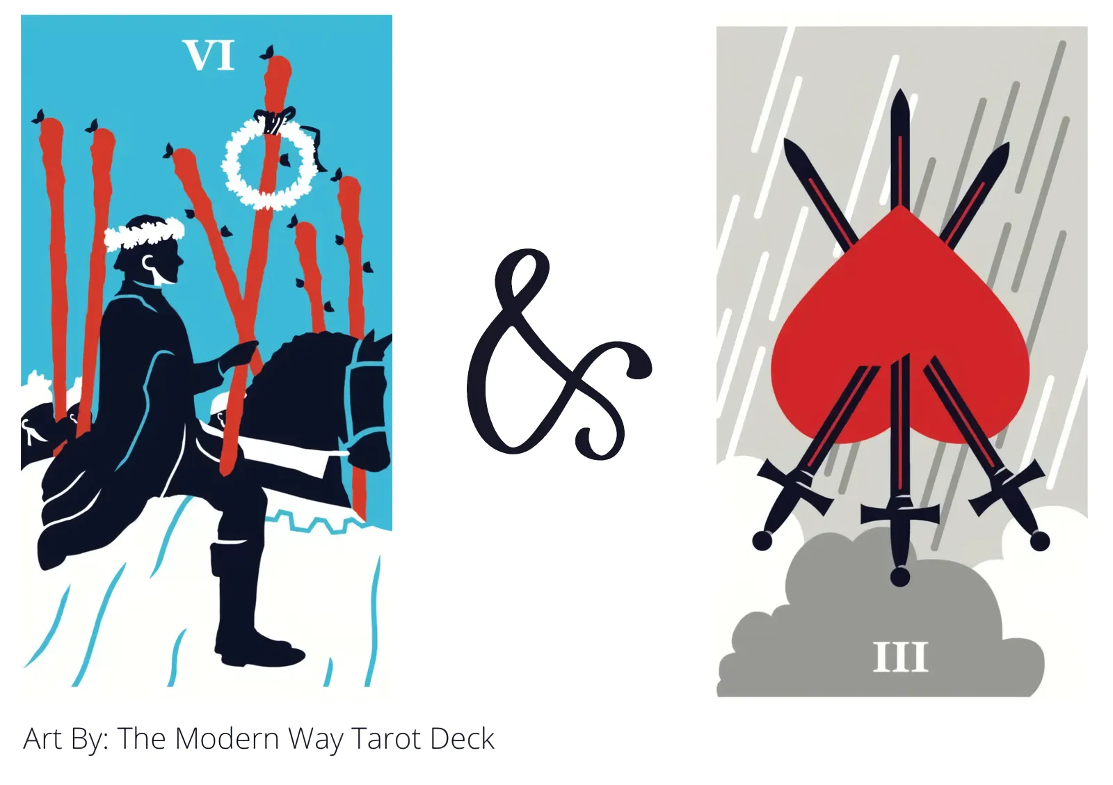 six of wands and three of swords reversed tarot cards together