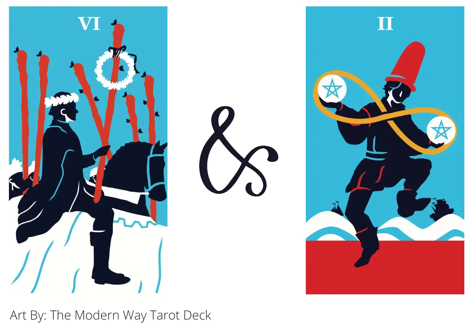 six of wands and two of pentacles tarot cards together