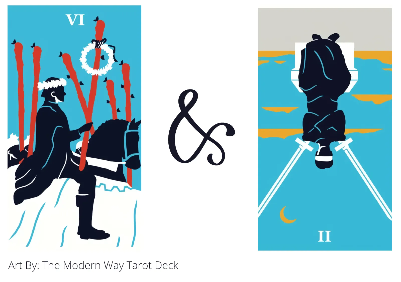 six of wands and two of swords reversed tarot cards together