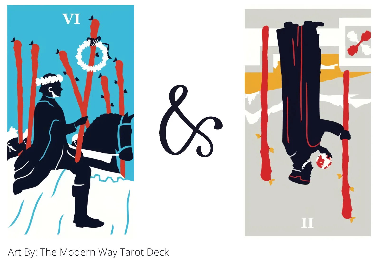 six of wands and two of wands reversed tarot cards together