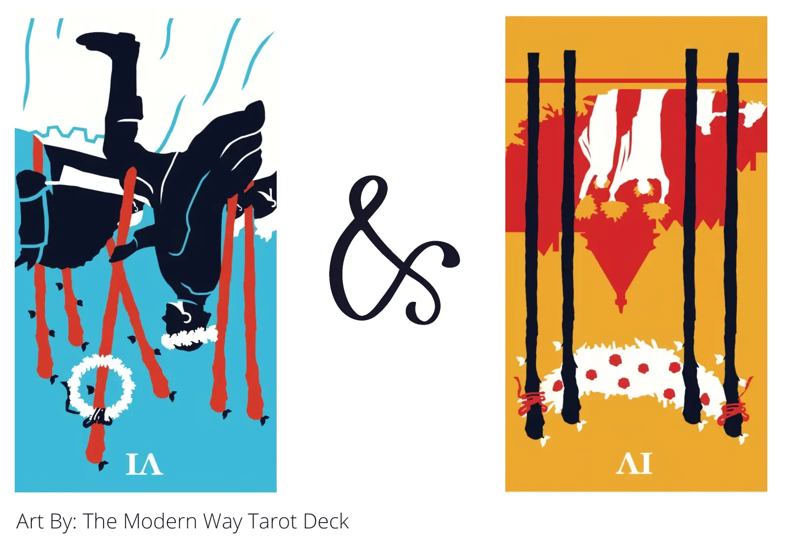 six of wands reversed and four of wands reversed tarot cards together
