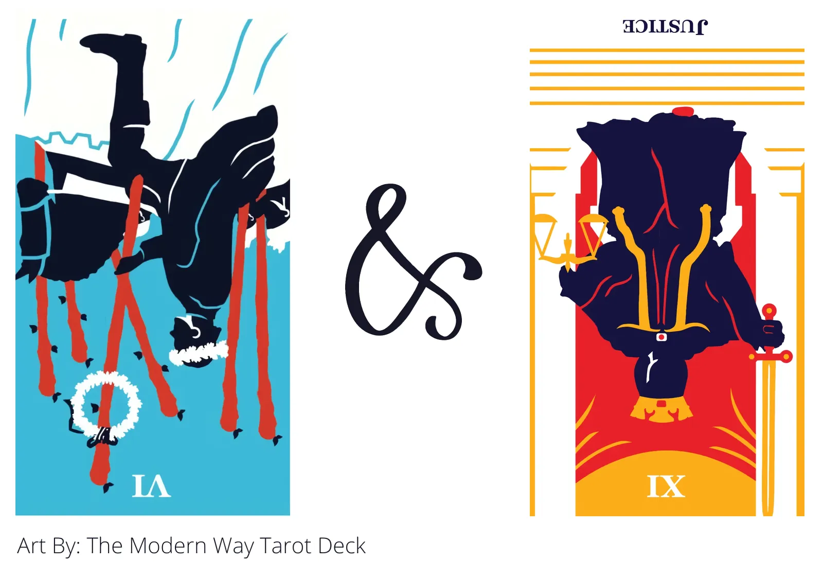 six of wands reversed and justice reversed tarot cards together