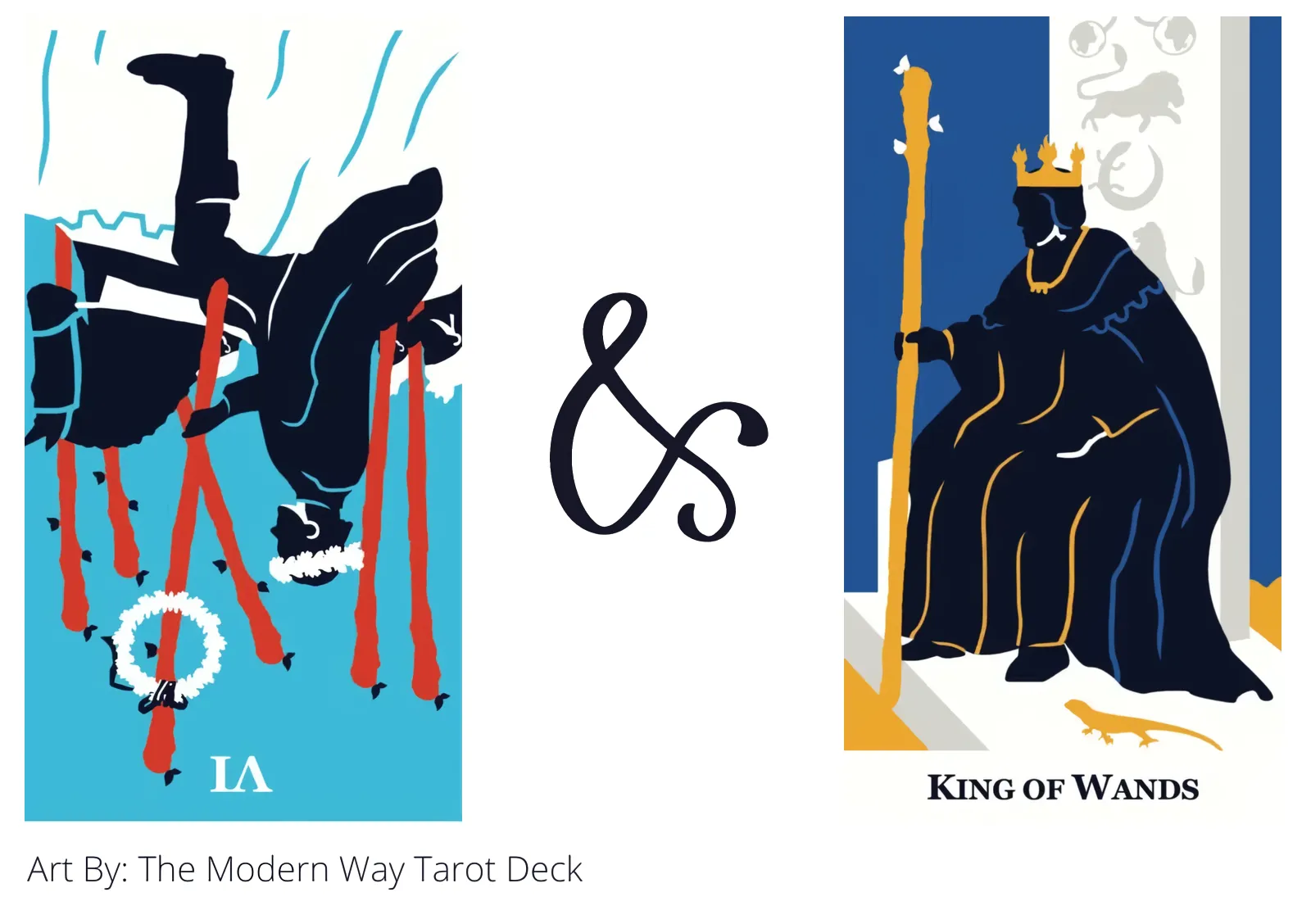 six of wands reversed and king of wands tarot cards together