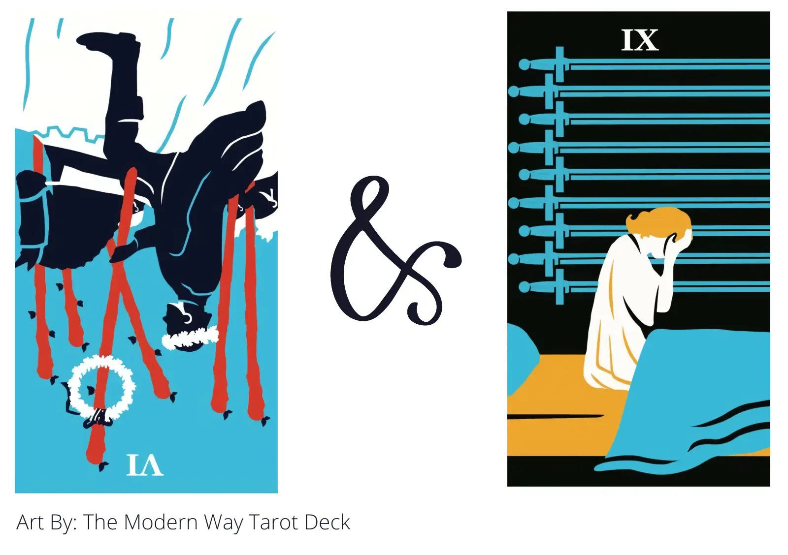 six of wands reversed and nine of swords tarot cards together