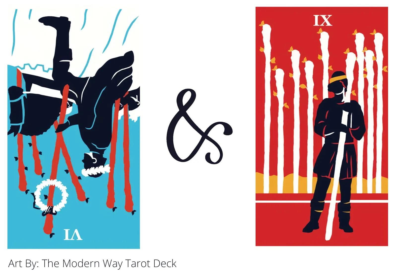 six of wands reversed and nine of wands tarot cards together
