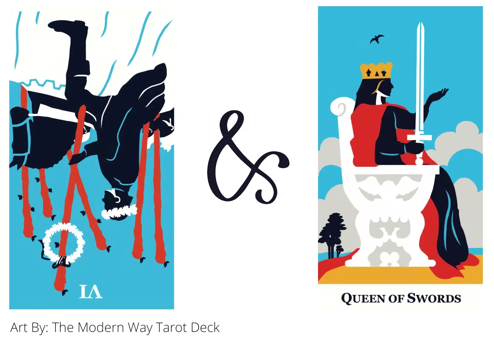 six of wands reversed and queen of swords tarot cards together
