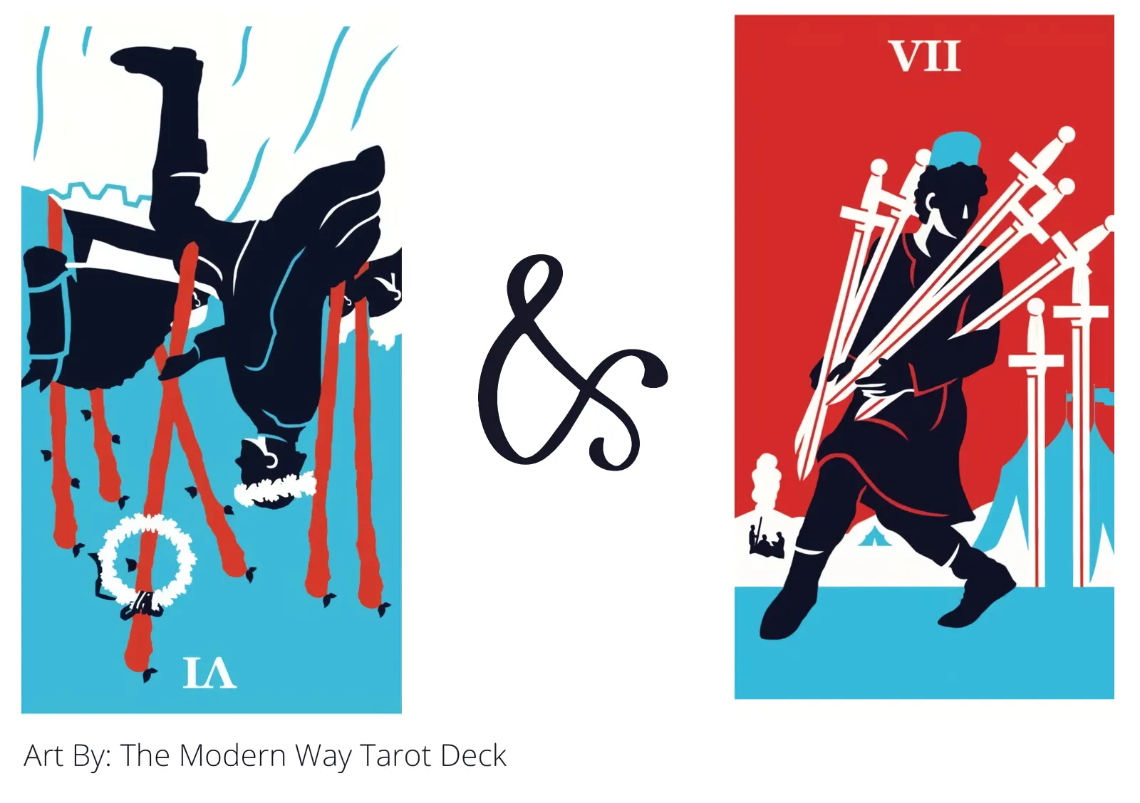 six of wands reversed and seven of swords tarot cards together