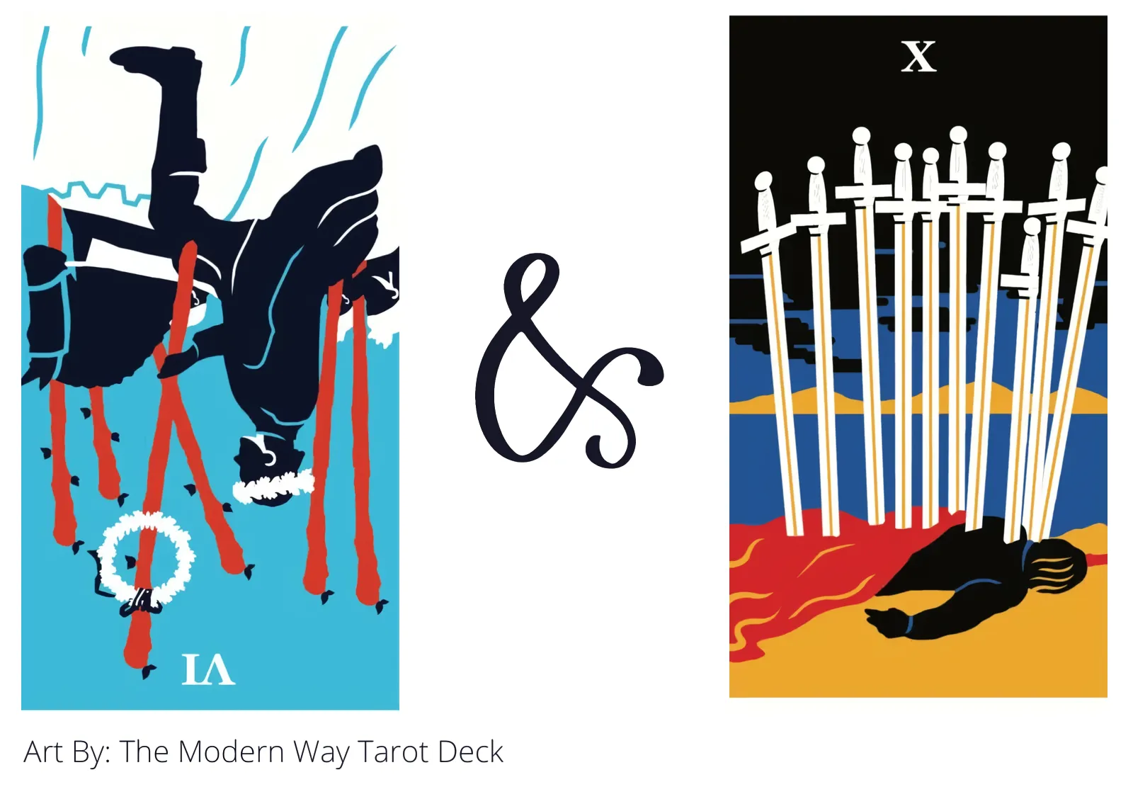 six of wands reversed and ten of swords tarot cards together