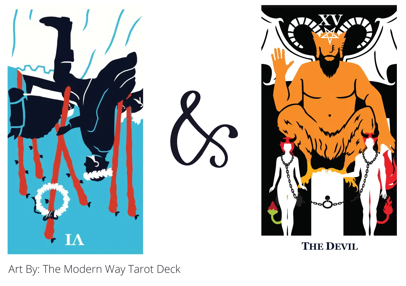 six of wands reversed and the devil tarot cards together