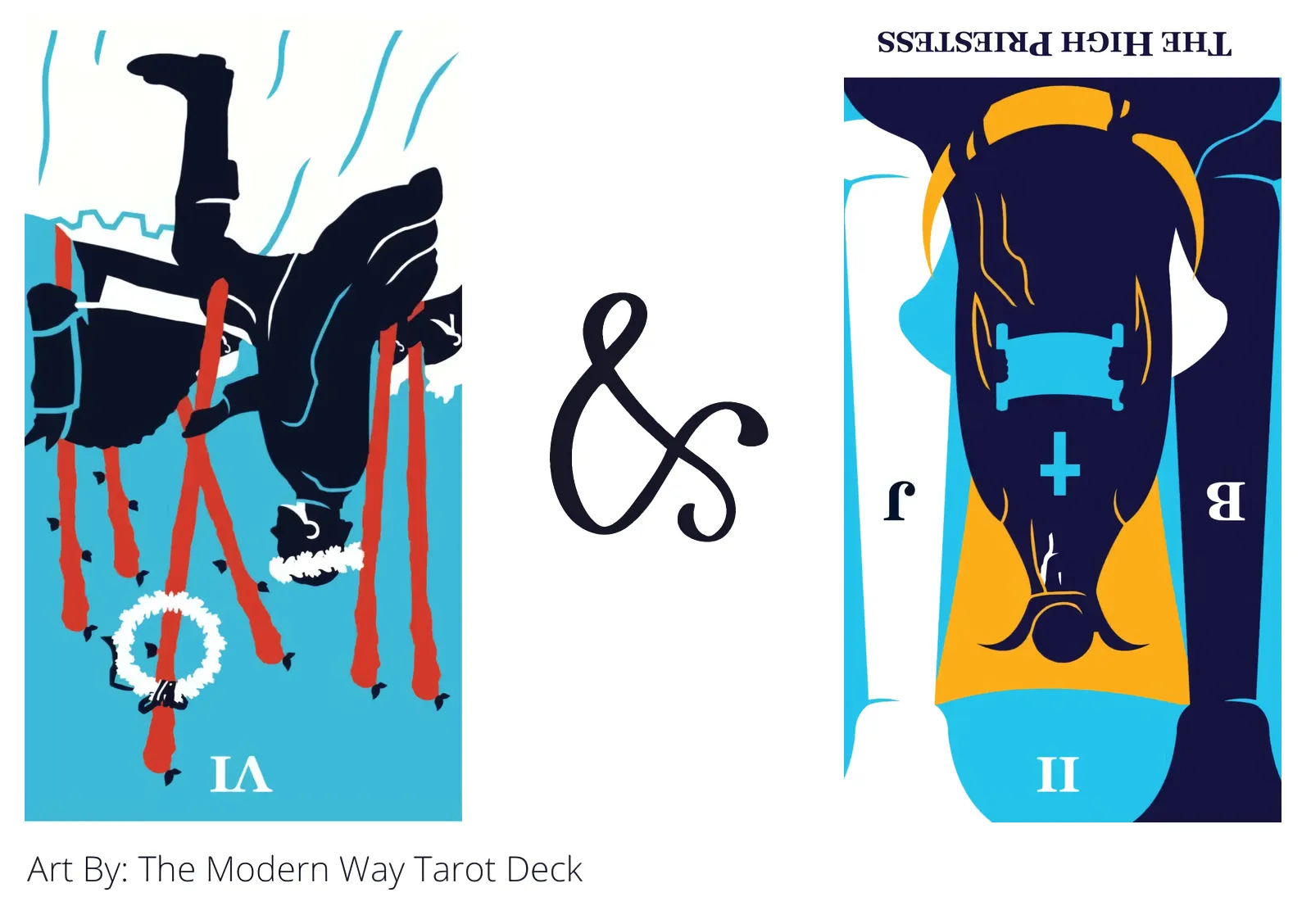 six of wands reversed and the high priestess reversed tarot cards together