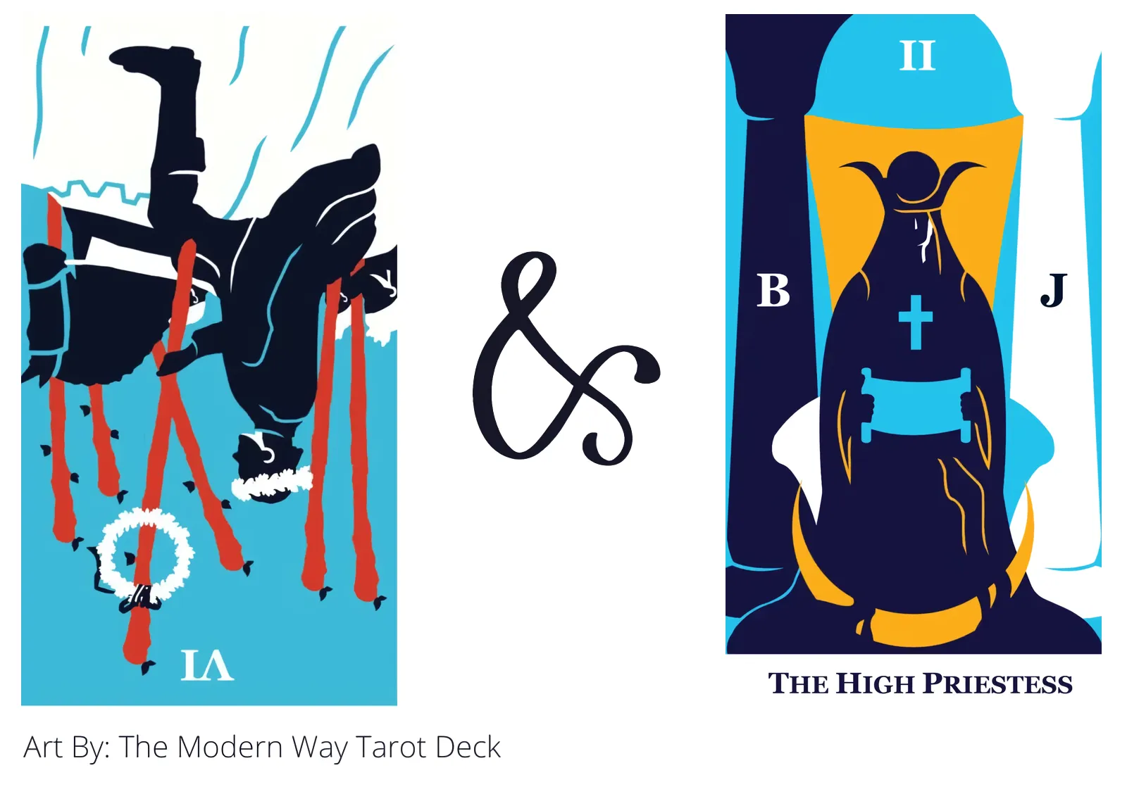 six of wands reversed and the high priestess tarot cards together