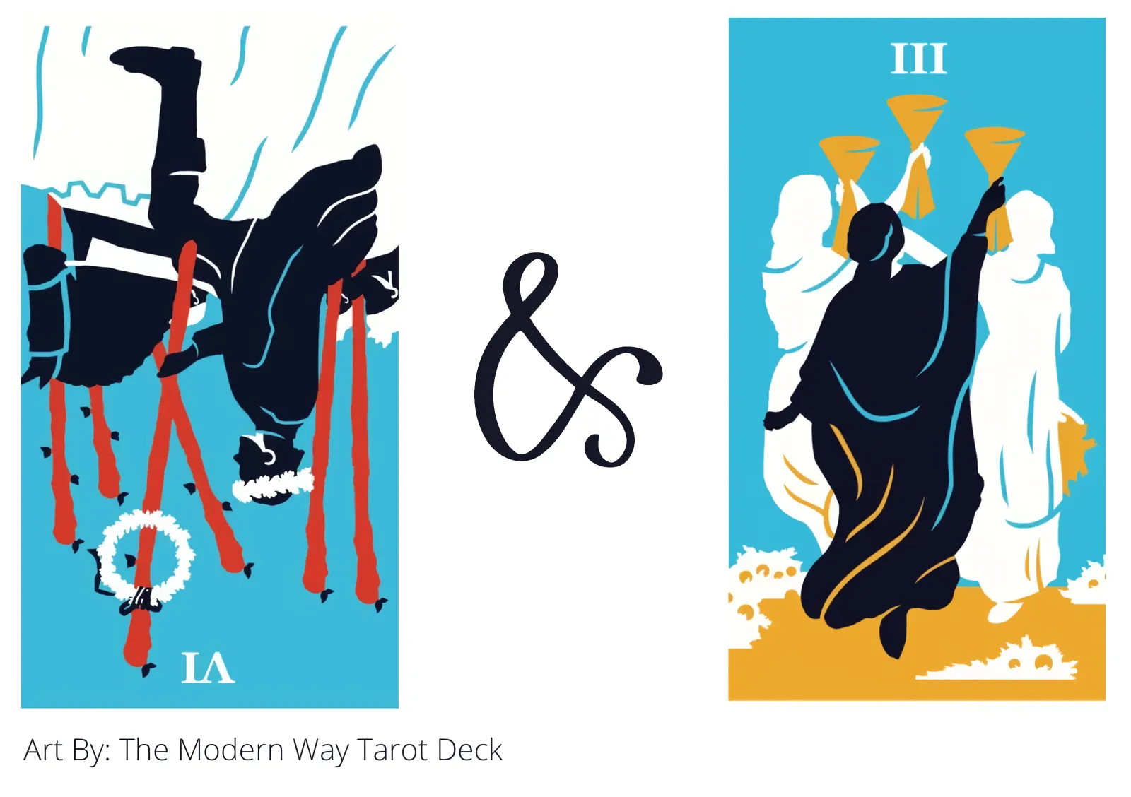 six of wands reversed and three of cups tarot cards together