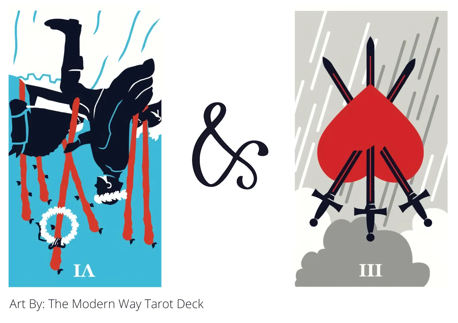 six of wands reversed and three of swords reversed tarot cards together