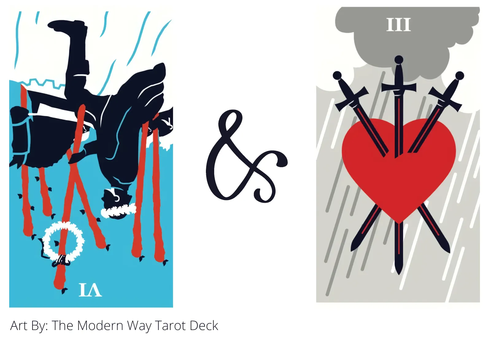 six of wands reversed and three of swords tarot cards together