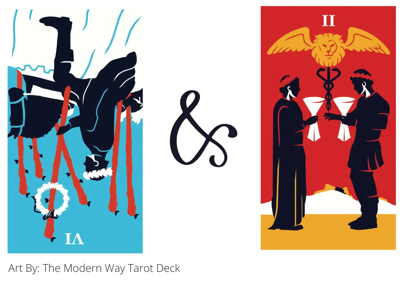 six of wands reversed and two of cups tarot cards together