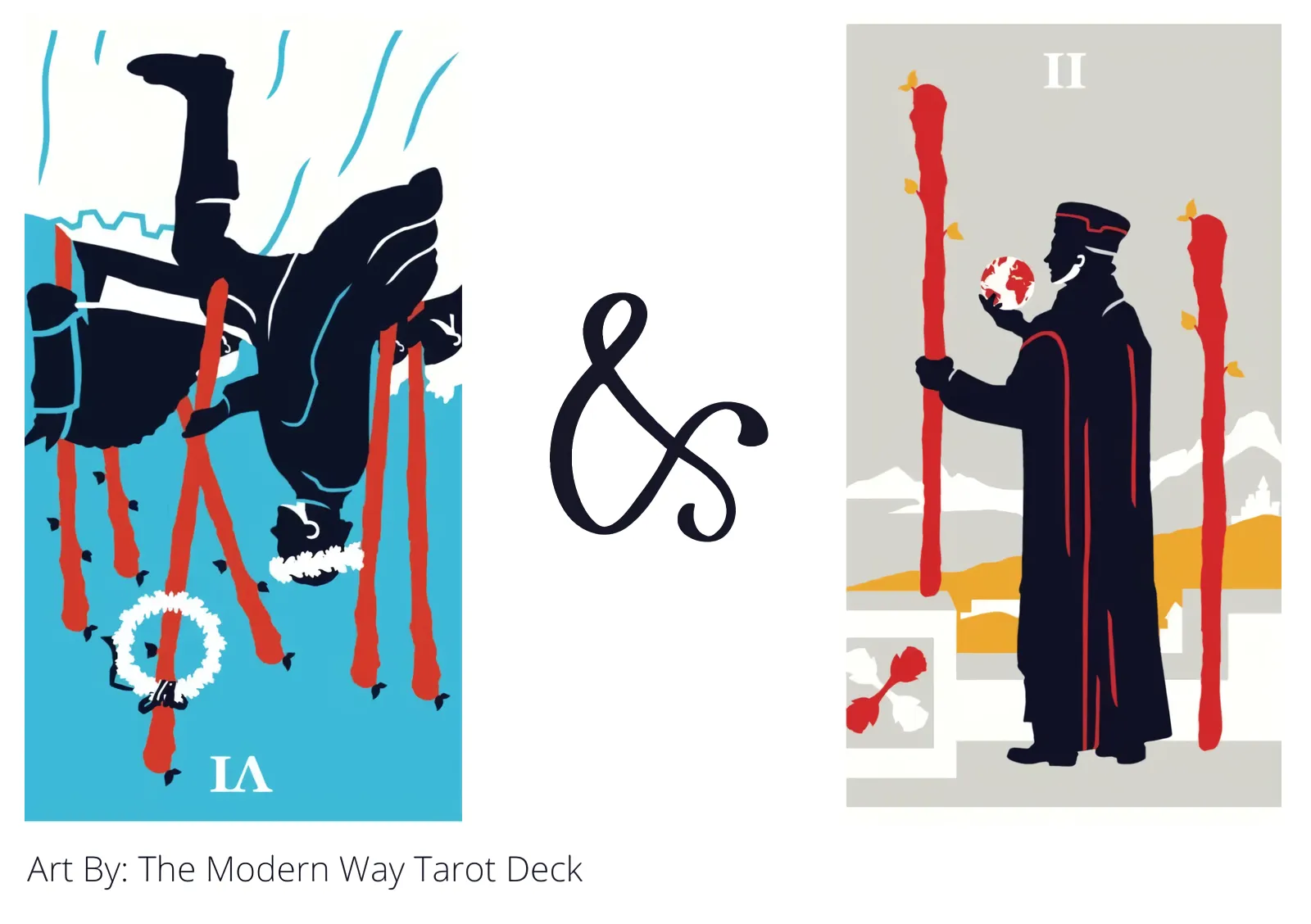 six of wands reversed and two of wands tarot cards together