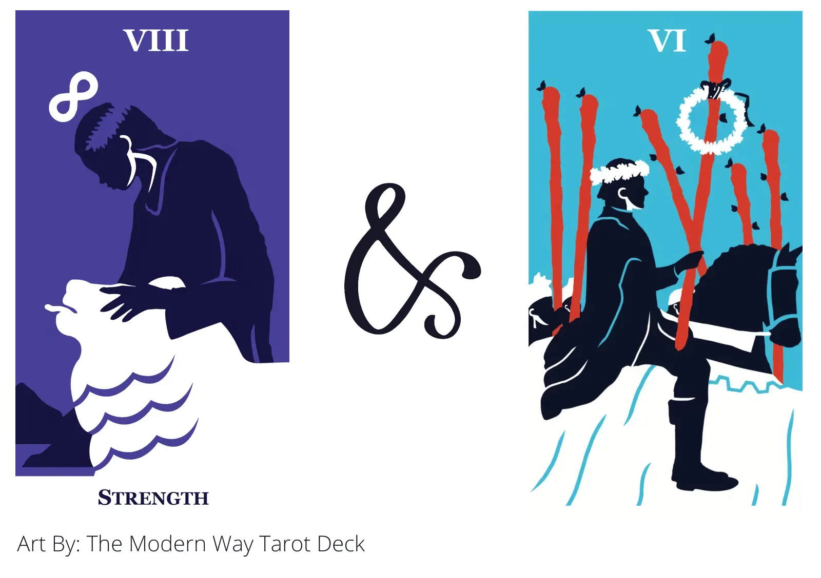 strength and six of wands tarot cards together