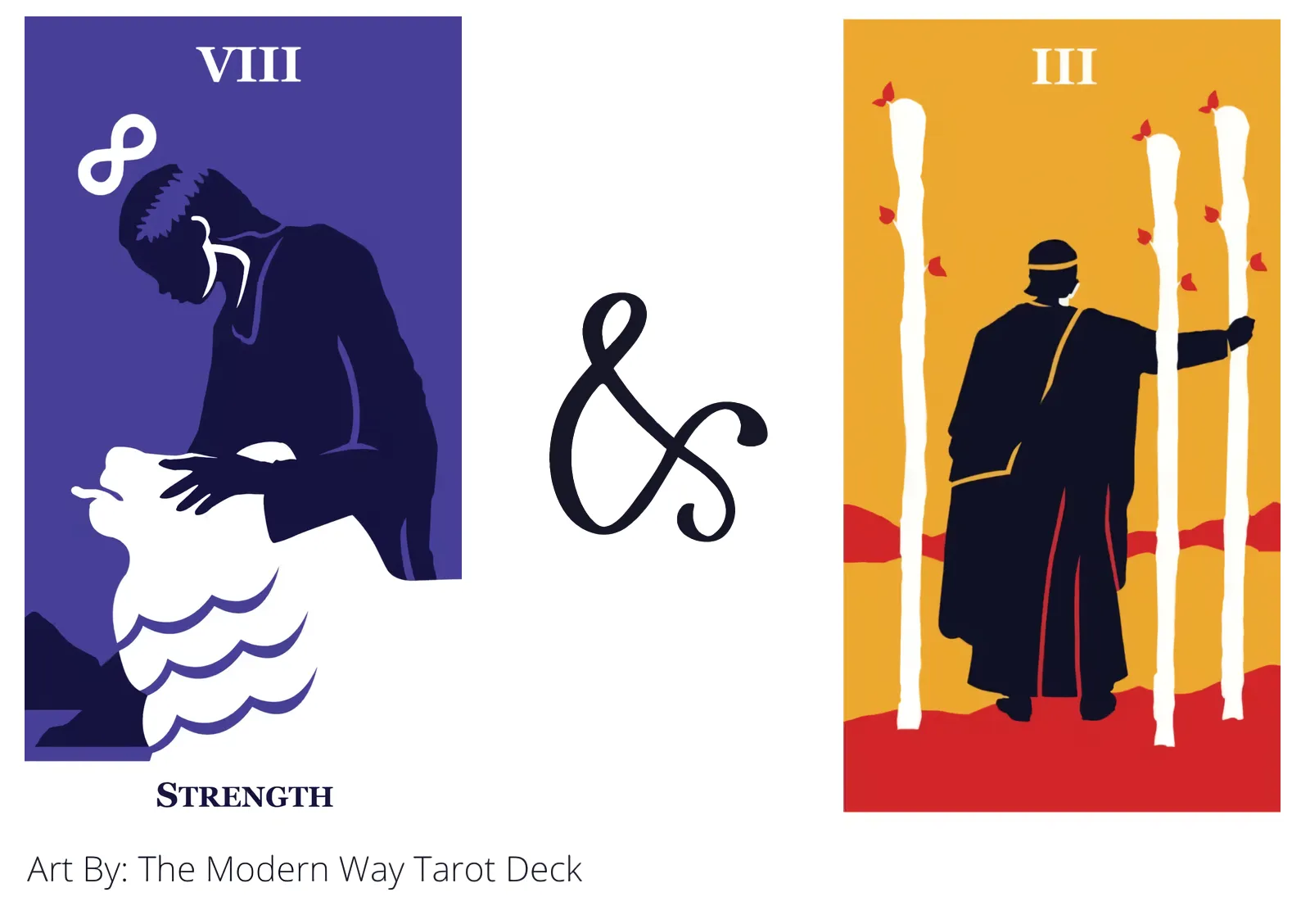 strength and three of wands tarot cards together