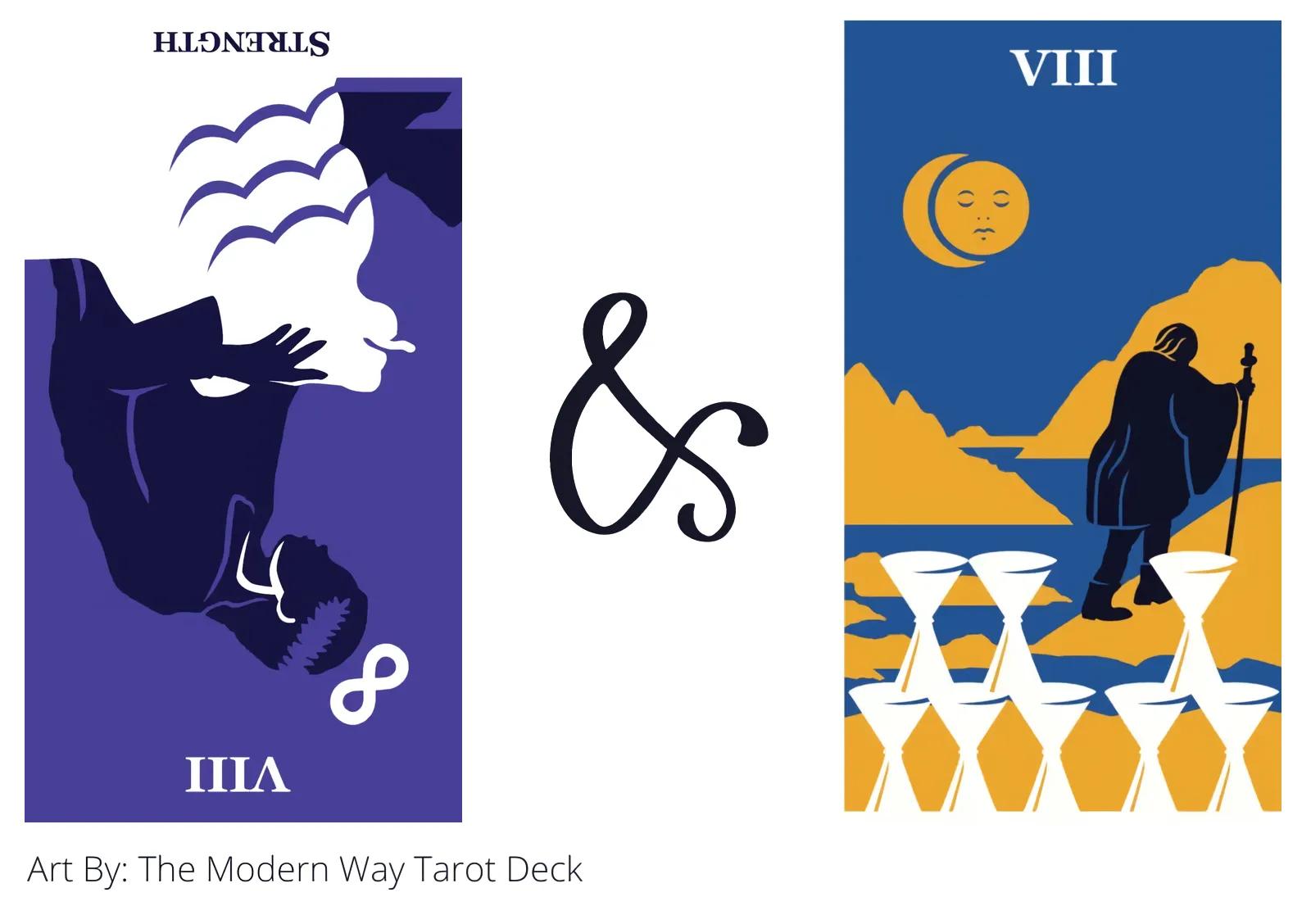 strength reversed and eight of cups tarot cards together