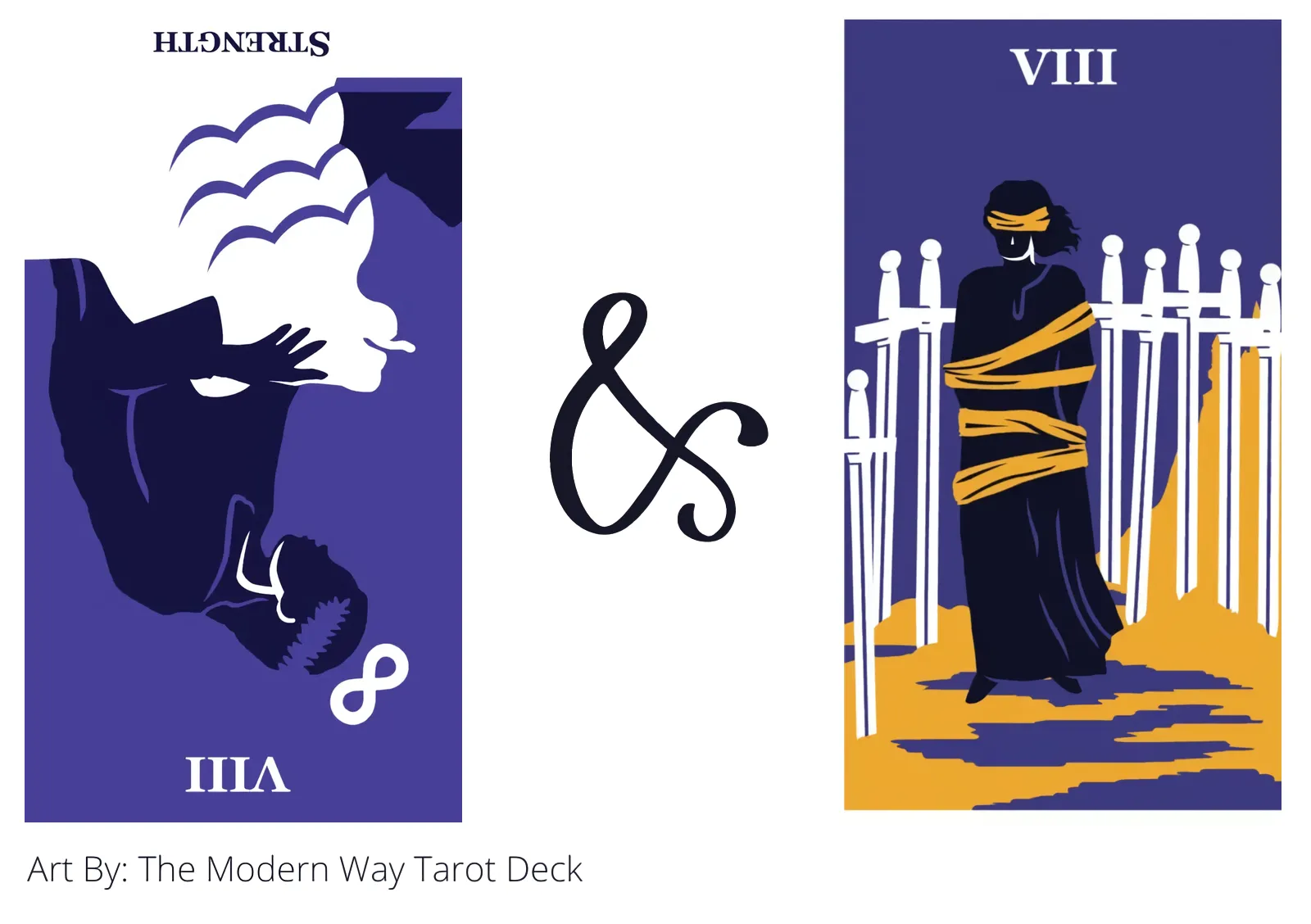 strength reversed and eight of swords tarot cards together