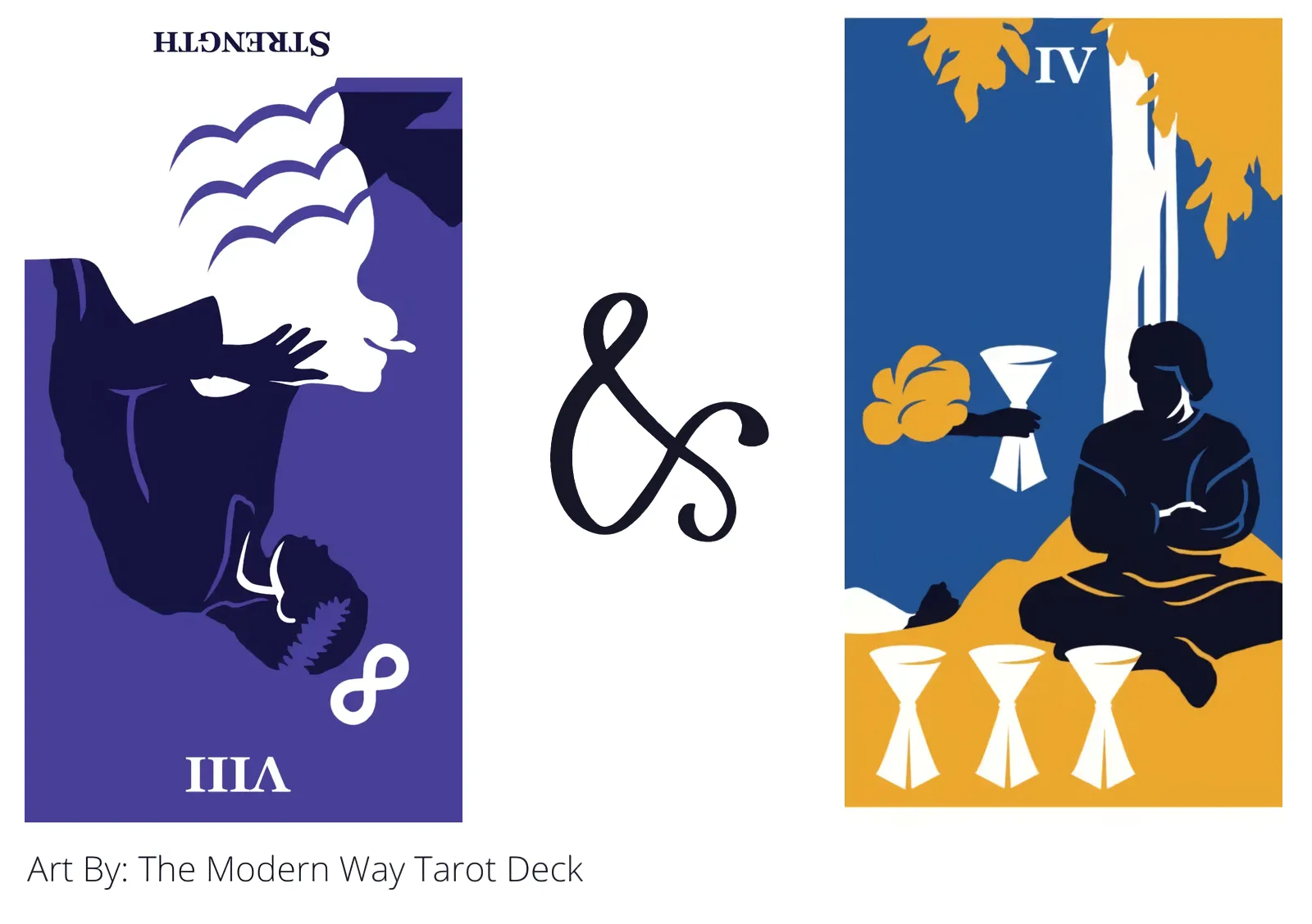 strength reversed and four of cups tarot cards together