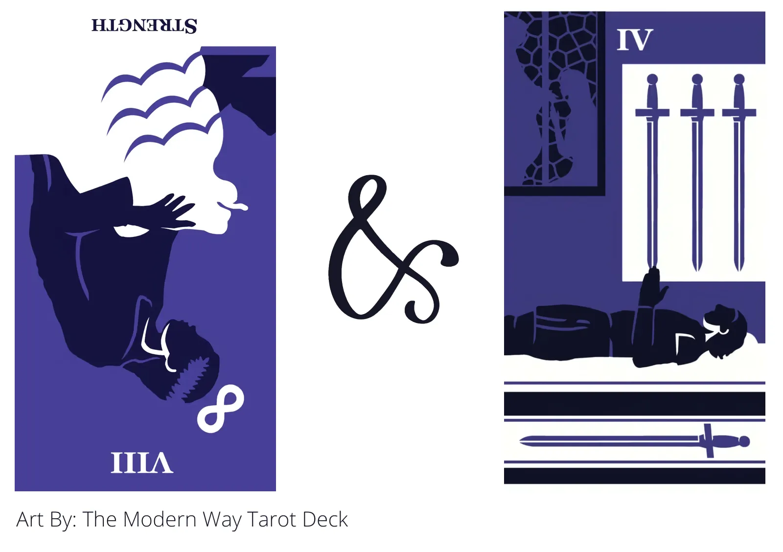 strength reversed and four of swords tarot cards together