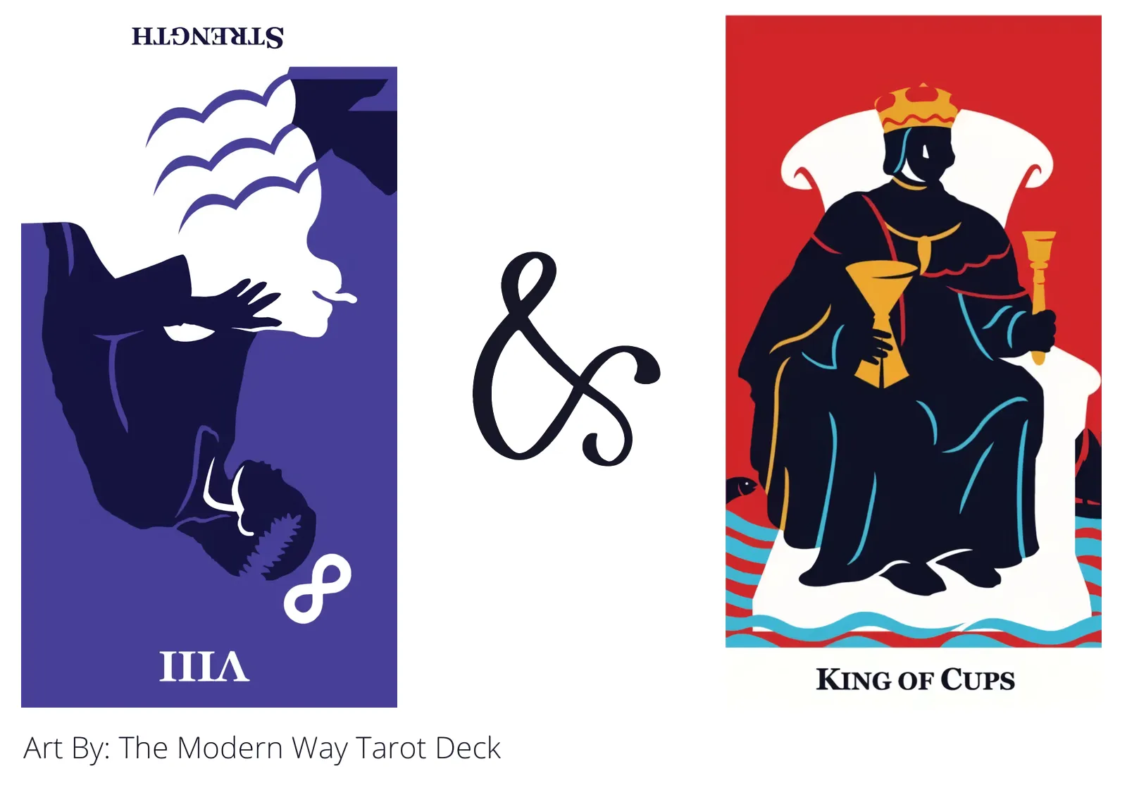 strength reversed and king of cups tarot cards together