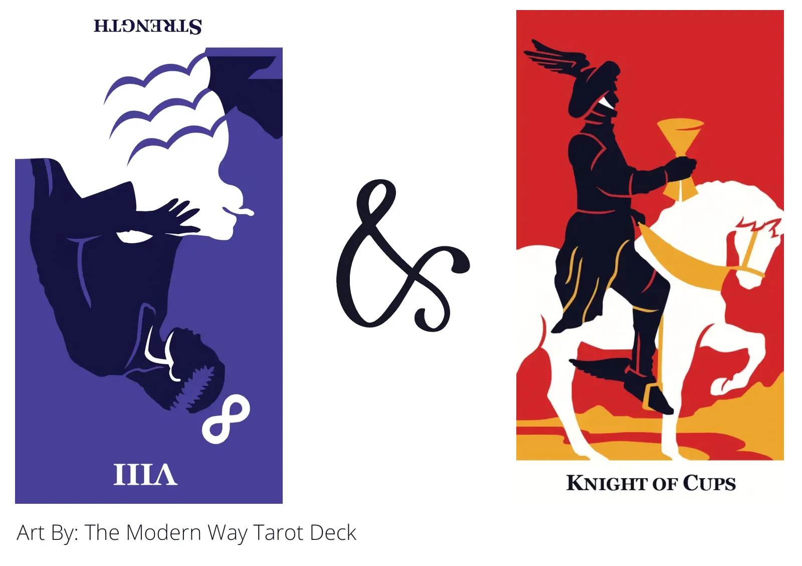 strength reversed and knight of cups tarot cards together