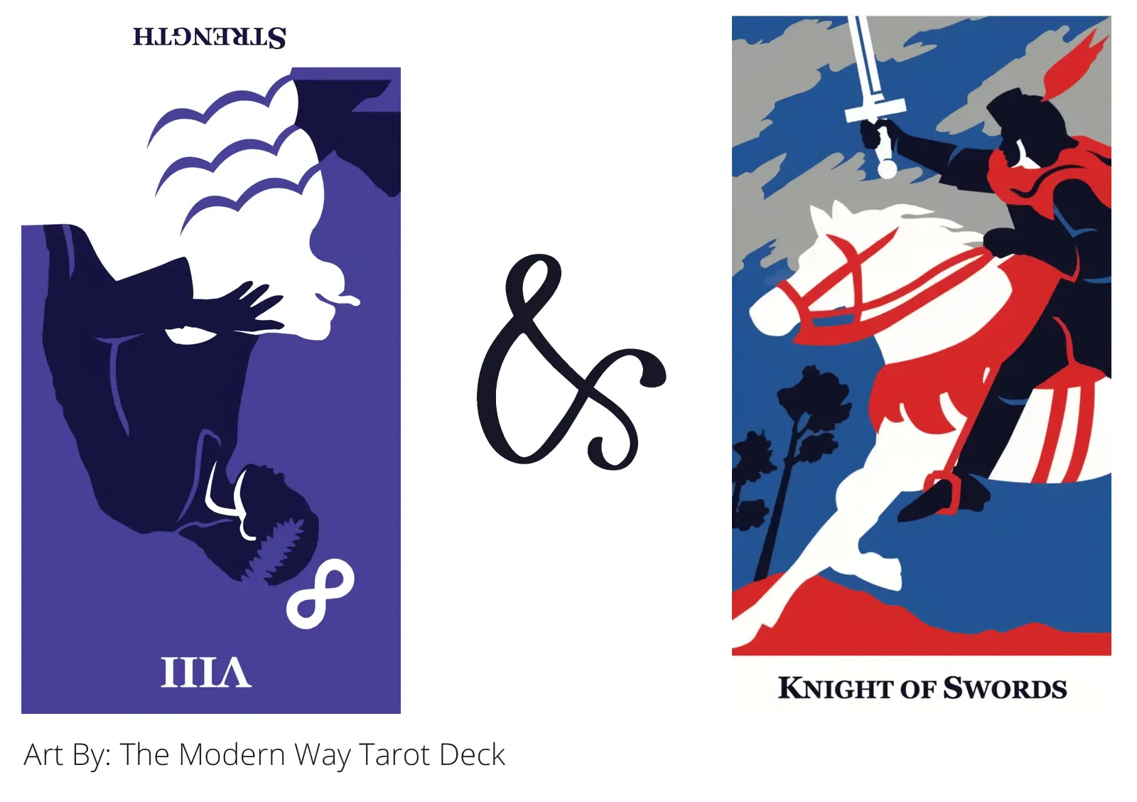 strength reversed and knight of swords tarot cards together
