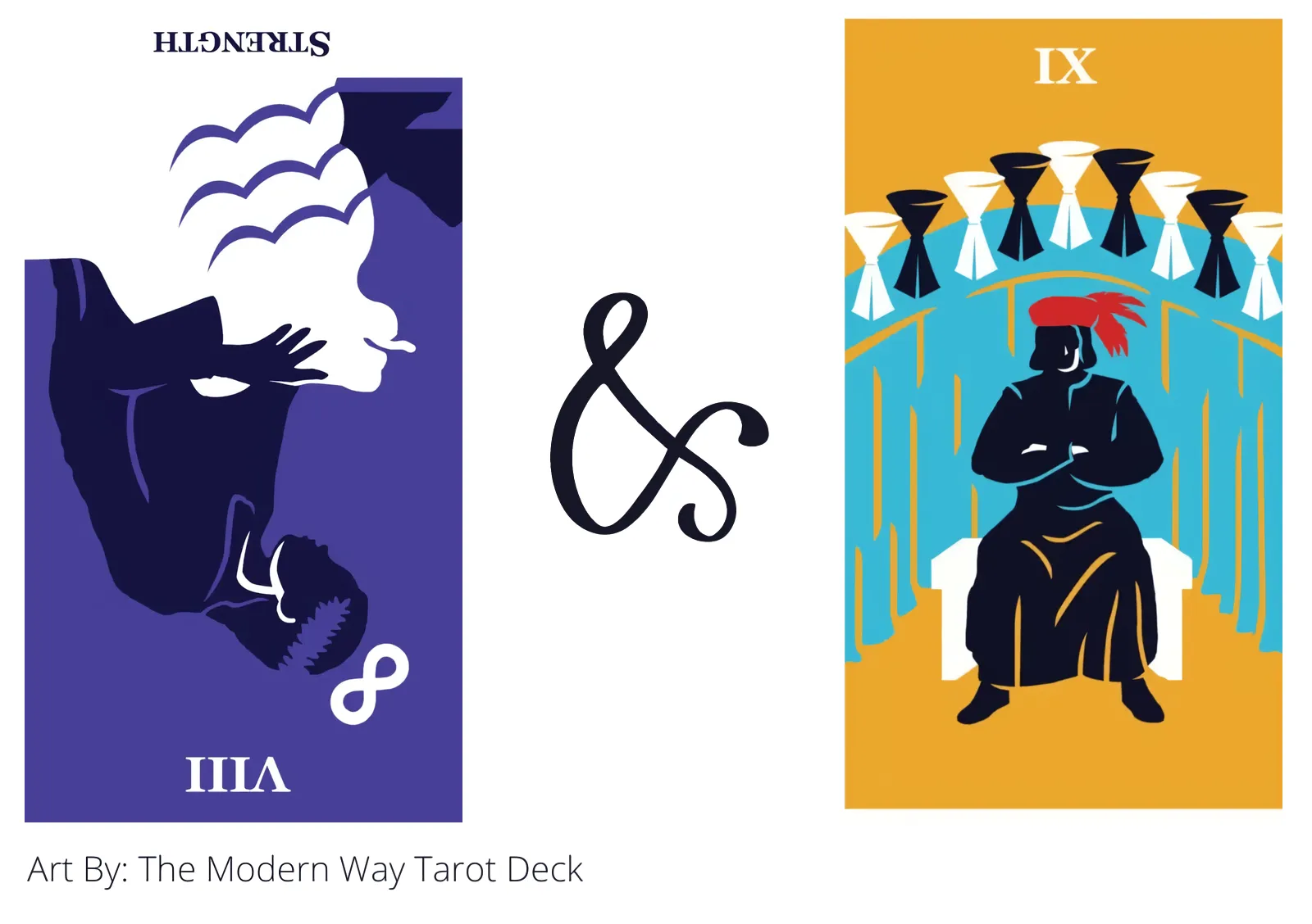 strength reversed and nine of cups tarot cards together