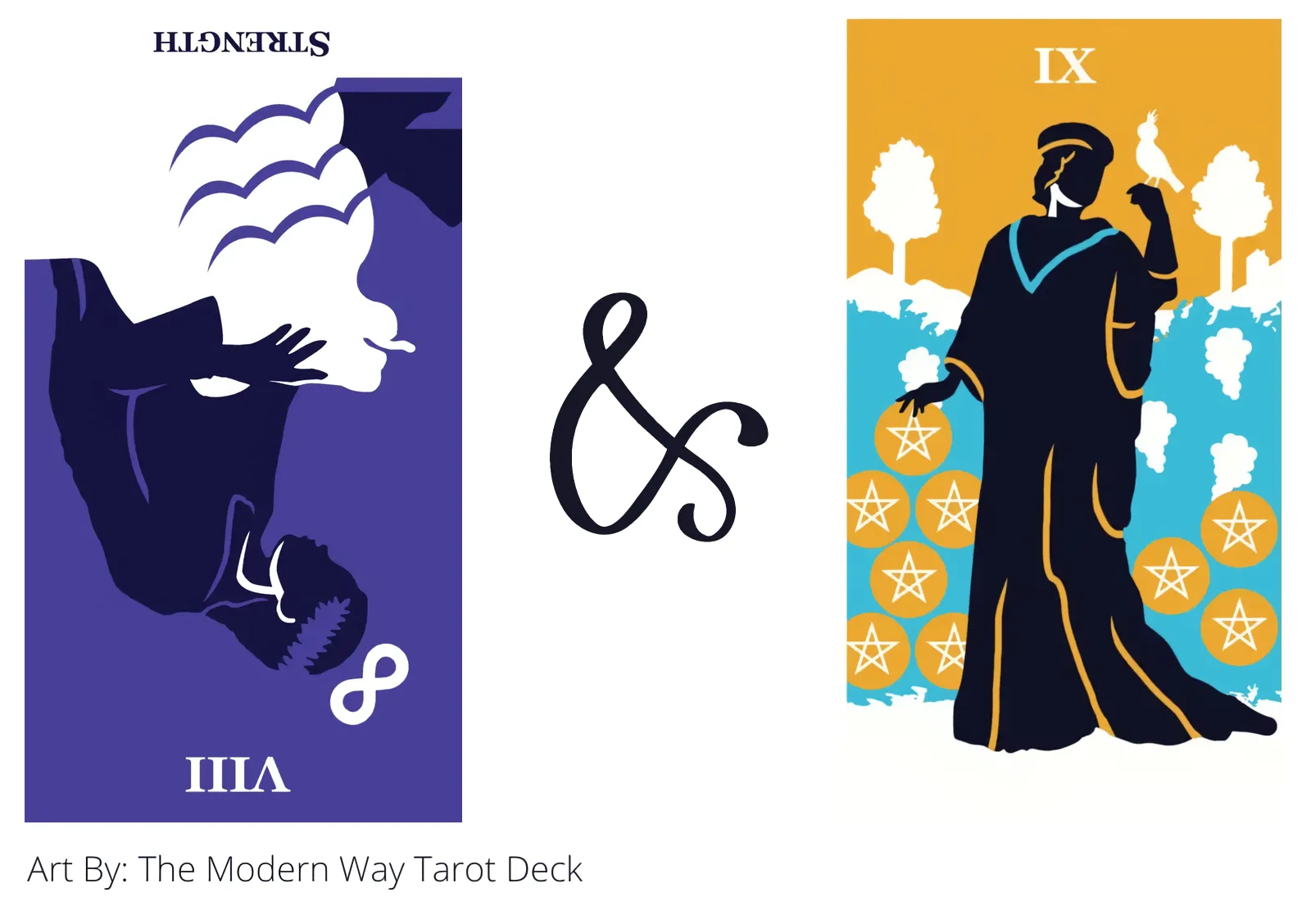 strength reversed and nine of pentacles tarot cards together