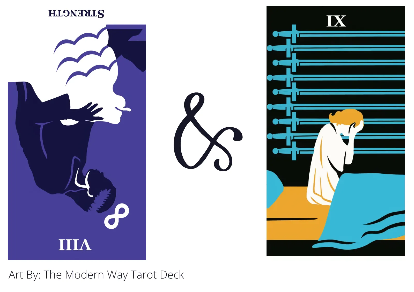 strength reversed and nine of swords tarot cards together