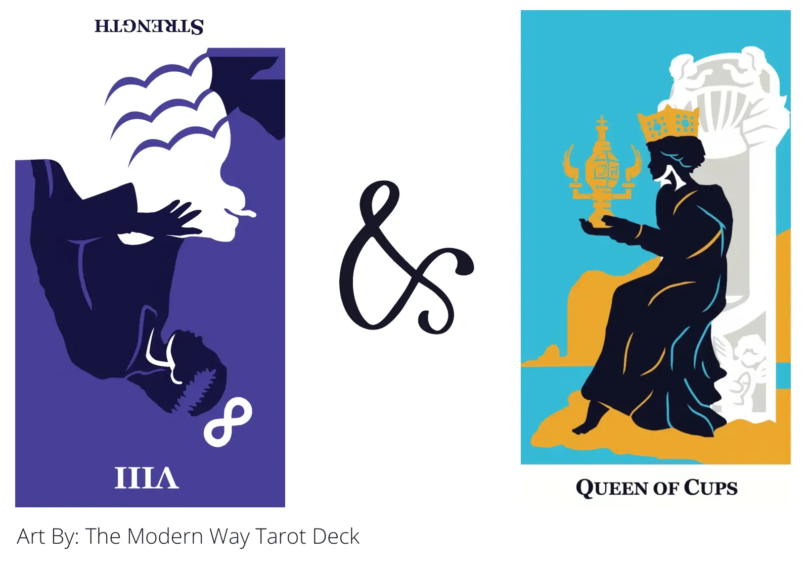 strength reversed and queen of cups tarot cards together