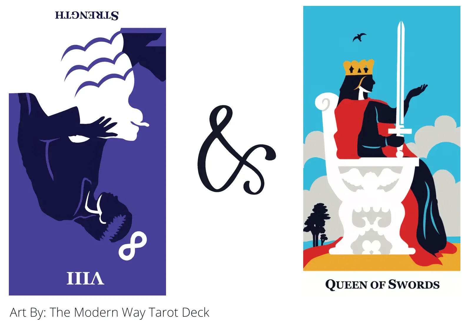 strength reversed and queen of swords tarot cards together
