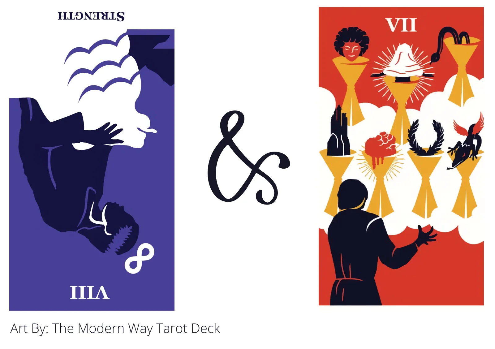 strength reversed and seven of cups tarot cards together