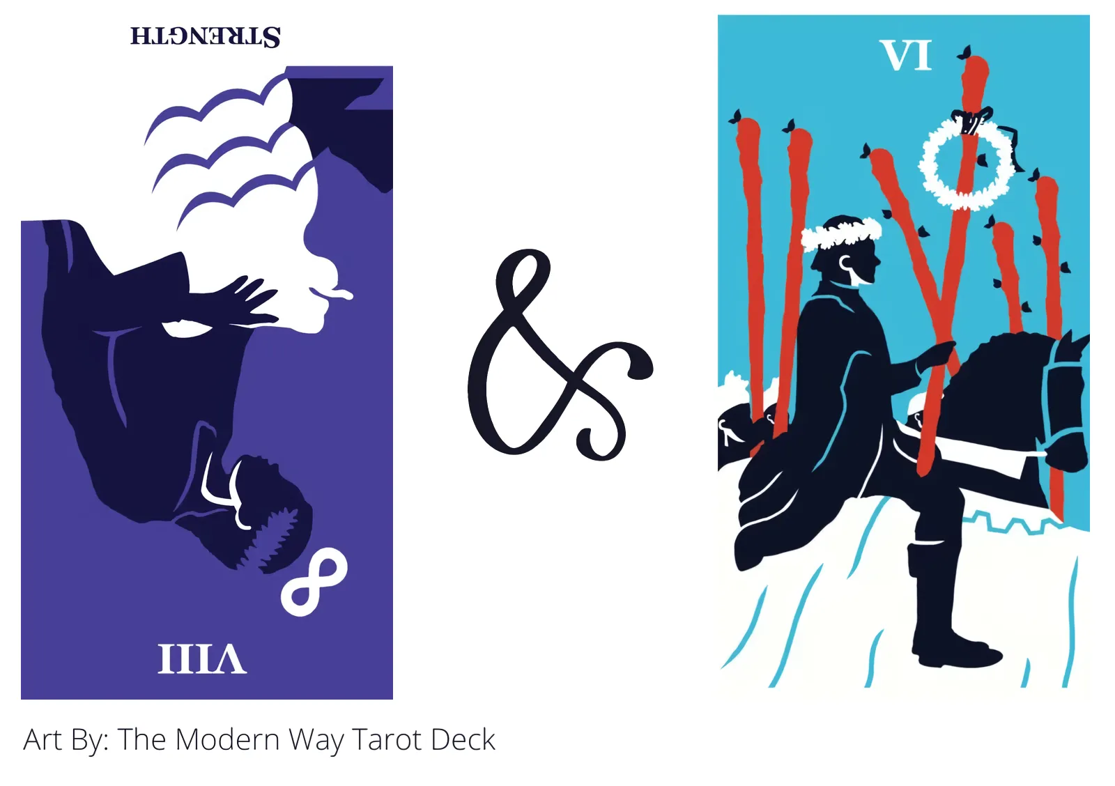 strength reversed and six of wands tarot cards together
