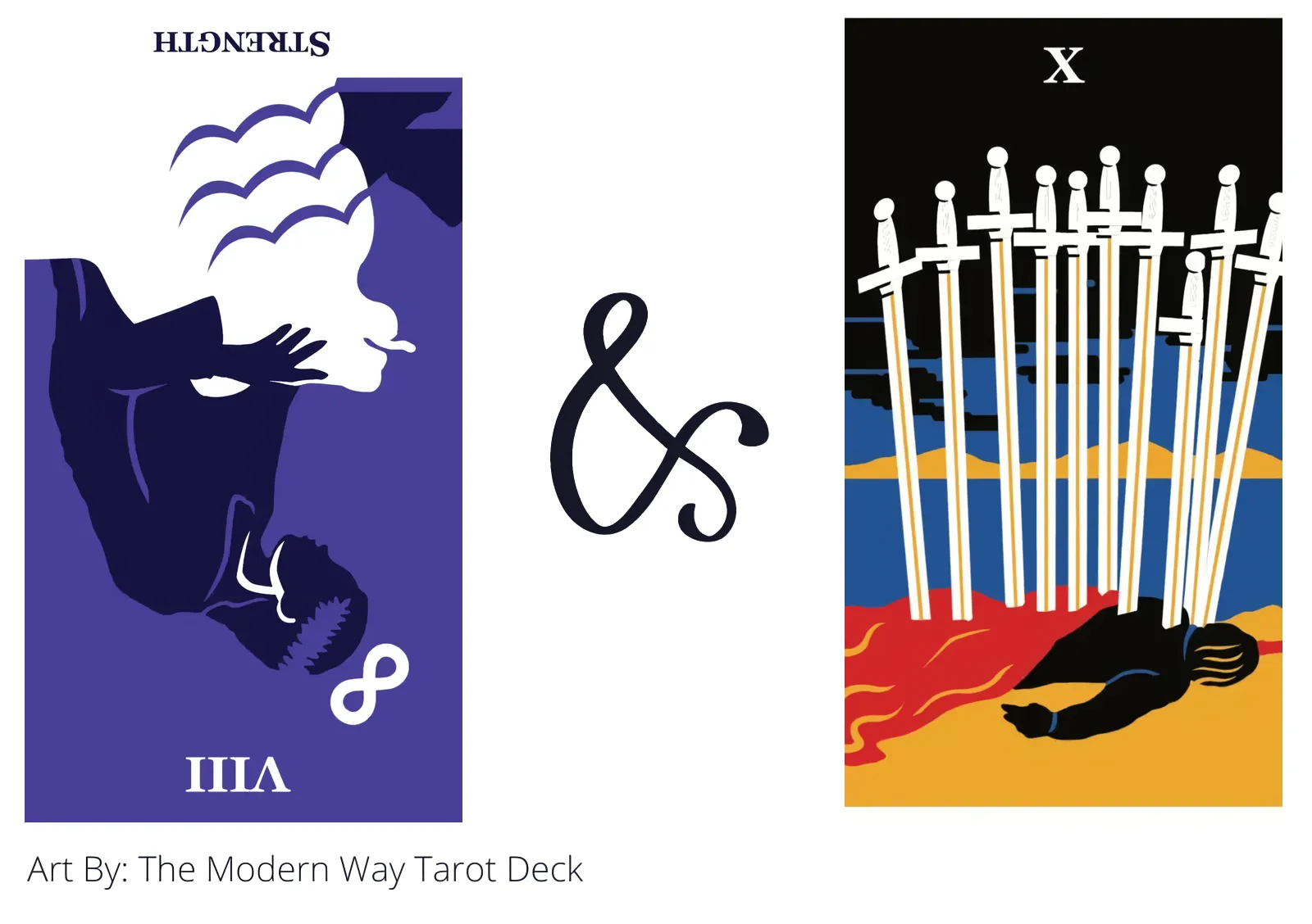 strength reversed and ten of swords tarot cards together