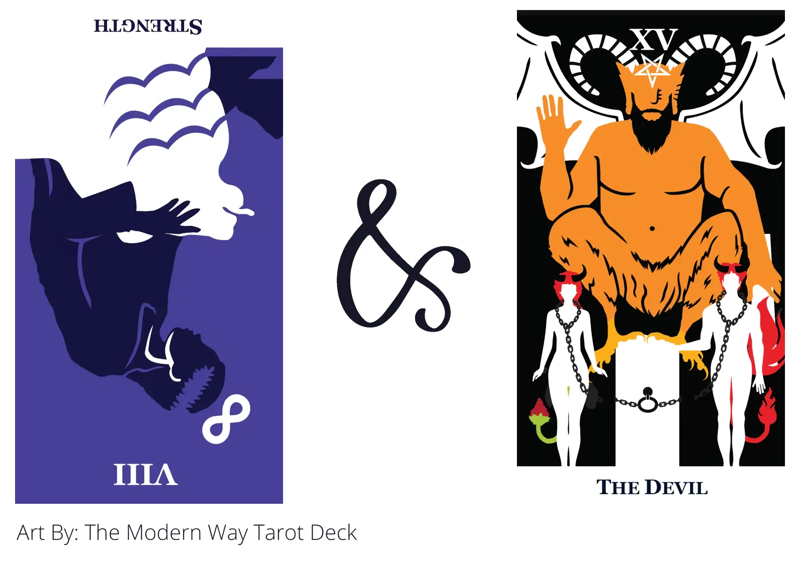 strength reversed and the devil tarot cards together