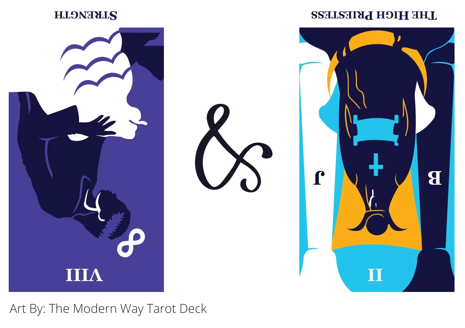 strength reversed and the high priestess reversed tarot cards together