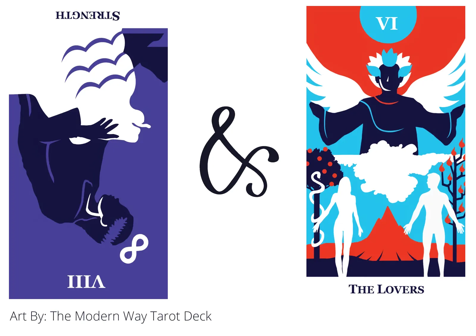 strength reversed and the lovers tarot cards together