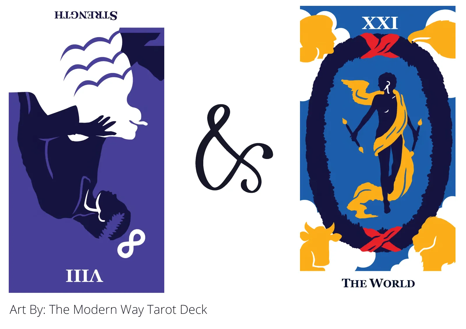 strength reversed and the world tarot cards together
