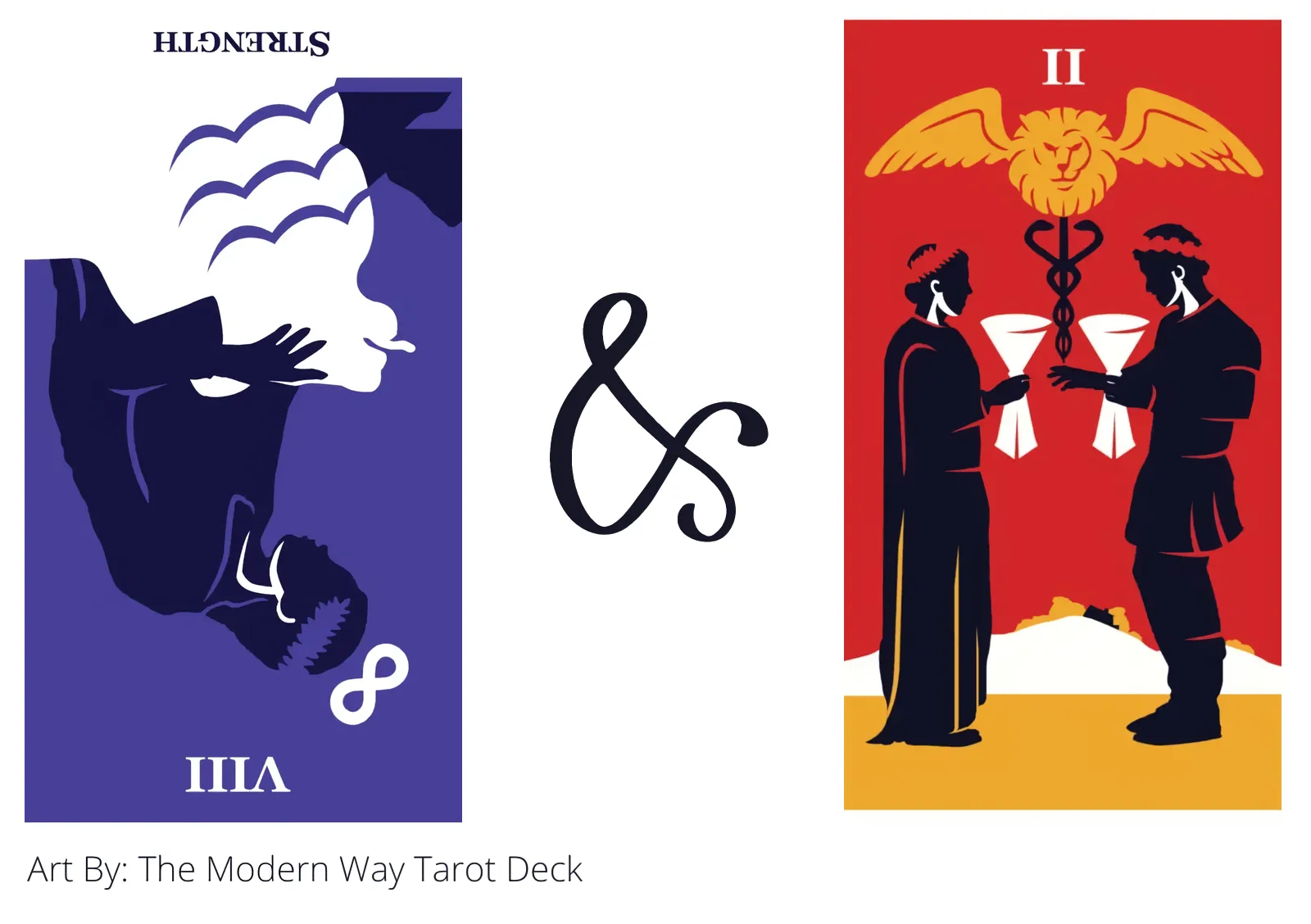 strength reversed and two of cups tarot cards together