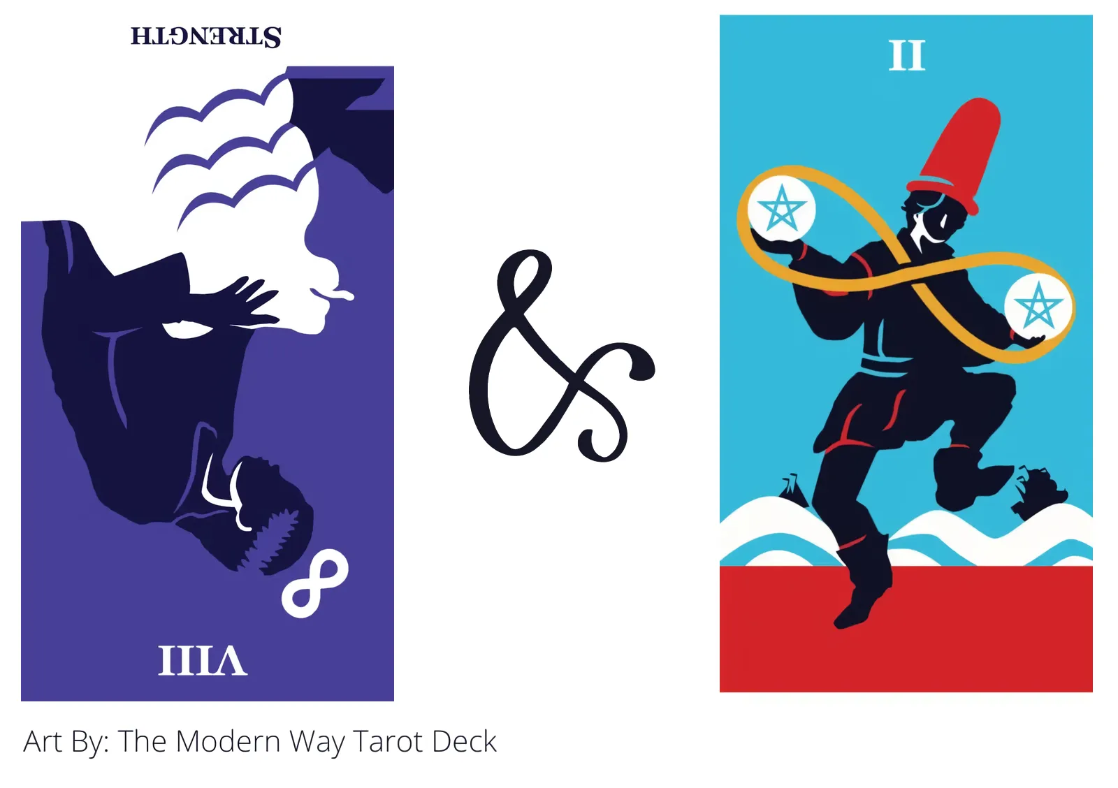 strength reversed and two of pentacles tarot cards together