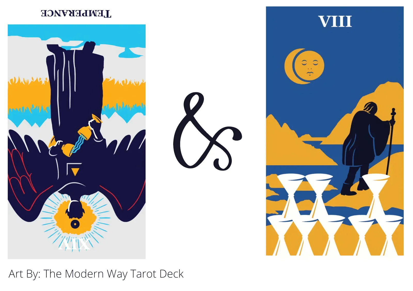 temperance reversed and eight of cups tarot cards together
